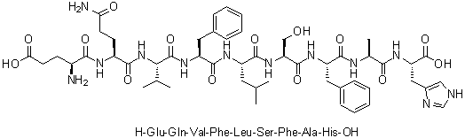 L-alpha-谷氨酰-L-谷氨酰胺酰-L-缬氨酰-L-苯丙氨酰-L-亮氨酰-L-丝氨酰-L-苯丙氨酰-L-丙氨酰-L-组氨酸分子结构 (CAS 1133961-89-3)