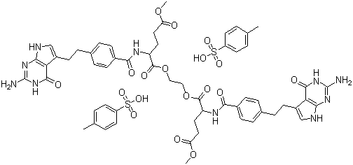 N-[4-[2-(2-氨基-4,7-二氢-4-氧代-3H-吡咯并[2,3-d]嘧啶-5-基)乙基]苯甲酰]-L-谷氨酸 1,1'-(1,2-乙基二酯) 5,5'-二甲酯对甲苯磺酸盐分子结构 (CAS 1158917-06-6)