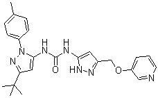 N-[3-(1,1-Dimethylethyl)-1-(4-methylphenyl)-1H-pyrazol-5-yl]-N'-[3-[(3-pyridinyloxy)methyl]-1H-pyrazol-5-yl]urea molecular structure (CAS 1166393-85-6)
