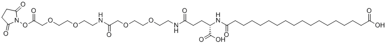 17-((S)-1-羧基-3-{2-[2-({2-[2-(2,5-二氧代-吡咯烷-1-基氧基羰基甲氧基)乙氧基]乙基氨基甲酰}甲氧基)乙氧基]乙基氨基甲酰}丙基氨基甲酰)-十七烷酸分子结构 (CAS 1169630-40-3)
