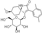 cis-3-(2,5-Dimethylphenyl)-4-(beta-D-glucopyranosyloxy)-8-methoxy-1-azaspiro[4.5]dec-3-en-2-one molecular structure (CAS 1172614-86-6)
