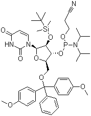 5'-O-(4,4-Dimethoxytrityl)-2'-O-[(tert-butyl)dimethylsilyl]uridine-3'-(2-cyanoethyl-N,N-diisopropyl)phosphoramidite molecular structure (CAS 118362-03-1)