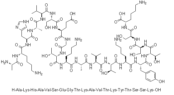 L-丙氨酰-L-赖氨酰-L-组氨酰-L-丙氨酰-L-缬氨酰-L-丝氨酰-L-alpha-谷氨酰甘氨酰-L-苏氨酰-L-赖氨酰-L-丙氨酰-L-缬氨酰-L-苏氨酰-L-赖氨酰-L-酪氨酰-L-苏氨酰-L-丝氨酰-L-丝氨酰-L-赖氨酸分子结构 (CAS 1188512-90-4)