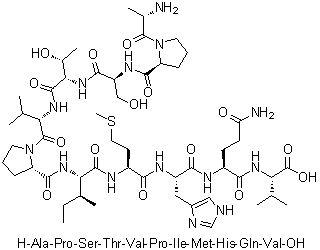 L-丙氨酰-L-脯氨酰-L-丝氨酰-L-苏氨酰-L-缬氨酰-L-脯氨酰-L-异亮氨酰-L-蛋氨酰-L-组氨酰-L-谷氨酰胺酰-L-缬氨酸分子结构 (CAS 1188512-94-8)