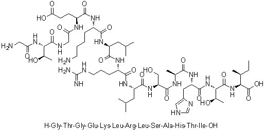 Glycyl-L-threonylglycyl-L-alpha-glutamyl-L-lysyl-L-leucyl-L-arginyl-L-leucyl-L-seryl-L-alanyl-L-histidyl-L-threonyl-L-isoleucine molecular structure (CAS 1188513-02-1)