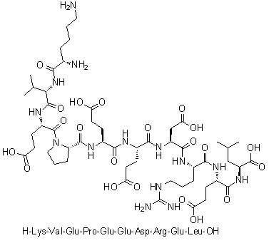 L-赖氨酰-L-缬氨酰-L-alpha-谷氨酰-L-脯氨酰-L-alpha-谷氨酰-L-alpha-谷氨酰-L-alpha-天冬氨酰-L-精氨酰-L-alpha-谷氨酰-L-亮氨酸分子结构 (CAS 1188513-14-5)