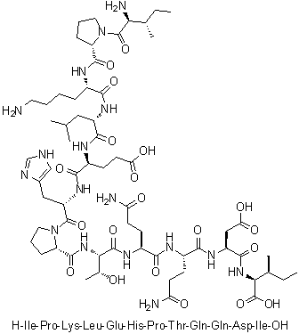 L-异亮氨酰-L-脯氨酰-L-赖氨酰-L-亮氨酰-L-alpha-谷氨酰-L-组氨酰-L-脯氨酰-L-苏氨酰-L-谷氨酰胺酰-L-谷氨酰胺酰-L-alpha-天冬氨酰-L-异亮氨酸分子结构 (CAS 1188513-17-8)