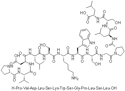 L-脯氨酰-L-缬氨酰-L-alpha-天冬氨酰-L-亮氨酰-L-丝氨酰-L-赖氨酰-L-色氨酰-L-丝氨酰甘氨酰-L-脯氨酰-L-亮氨酰-L-丝氨酰-L-亮氨酸分子结构 (CAS 1188513-27-0)