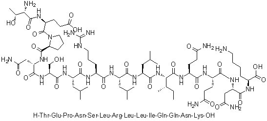L-Threonyl-L-alpha-glutamyl-L-prolyl-L-asparaginyl-L-seryl-L-leucyl-L-arginyl-L-leucyl-L-leucyl-L-isoleucyl-L-glutaminyl-L-glutaminyl-L-asparaginyl-L-lysine molecular structure (CAS 1188513-31-6)