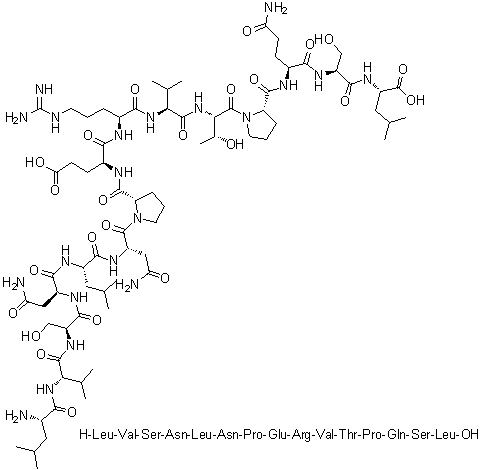 L-Leucyl-L-valyl-L-seryl-L-asparaginyl-L-leucyl-L-asparaginyl-L-prolyl-L-alpha-glutamyl-L-arginyl-L-valyl-L-threonyl-L-prolyl-L-glutaminyl-L-seryl-L-leucine molecular structure (CAS 1188513-35-0)