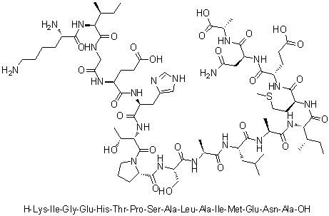 L-赖氨酰-L-异亮氨酰甘氨酰-L-alpha-谷氨酰-L-组氨酰-L-苏氨酰-L-脯氨酰-L-丝氨酰-L-丙氨酰-L-亮氨酰-L-丙氨酰-L-异亮氨酰-L-蛋氨酰-L-alpha-谷氨酰-L-天冬氨酰胺酰-L-丙氨酸分子结构 (CAS 1188513-36-1)