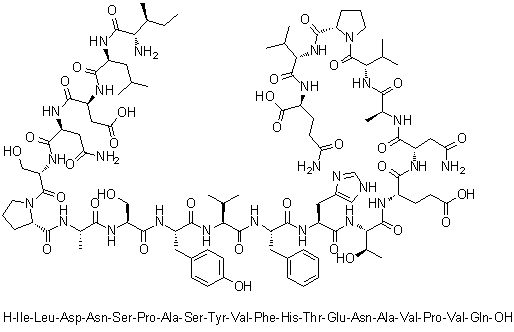 L-异亮氨酰-L-亮氨酰-L-alpha-天冬氨酰-L-天冬氨酰胺酰-L-丝氨酰-L-脯氨酰-L-丙氨酰-L-丝氨酰-L-酪氨酰-L-缬氨酰-L-苯丙氨酰-L-组氨酰-L-苏氨酰-L-alpha-谷氨酰-L-天冬氨酰胺酰-L-丙氨酰-L-缬氨酰-L-脯氨酰-L-缬氨酰-L-谷氨酰胺分子结构 (CAS 1188513-42-9)