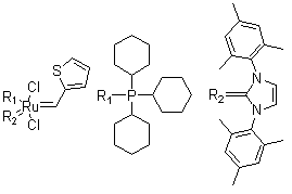 [1,3-二氢-1,3-双(2,4,6-三甲基苯基)-2H-咪唑-2-亚基](2-噻吩基亚甲基)(三环己基膦)二氯化钌分子结构 (CAS 1190427-49-6)