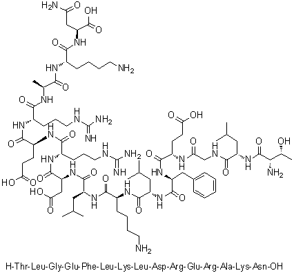 L-苏氨酰-L-亮氨酰甘氨酰-L-alpha-谷氨酰-L-苯丙氨酰-L-亮氨酰-L-赖氨酰-L-亮氨酰-L-alpha-天冬氨酰-L-精氨酰-L-alpha-谷氨酰-L-精氨酰-L-丙氨酰-L-赖氨酰-L-天冬酰胺分子结构 (CAS 1191913-55-9)
