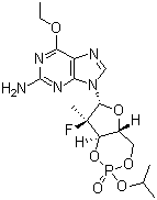(2'R)-2'-脱氧-6-O-乙基-2'-氟-2'-甲基鸟苷环状 3',5'-[异丙基 (R)-膦酸酯]分子结构 (CAS 1199809-32-9)