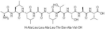 L-丙氨酰-L-亮氨酰-L-亮氨酰-L-丙氨酰-L-亮氨酰-L-苏氨酰-L-丝氨酰-L-丙氨酰-L-缬氨酸分子结构 (CAS 1202039-51-7)