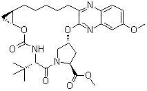 (1aR,5S,8S,10R,22aR)-5-(叔丁基)-1,1a,3,4,5,6,9,10,18,19,20,21,22,22a-十四氢-14-甲氧基-3,6-二氧代-8H-7,10-甲桥环丙烯并[18,19][1,10,3,6]二氧杂二氮杂环十九碳九烯并[11,12-b]喹喔啉-8-羧酸甲酯分子结构 (CAS 1206524-84-6)