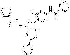 N-[1-[3,5-二-O-苯甲酰基-2-脱氧-2-氟-beta-D-阿拉伯呋喃糖基]-1,2-二氢-2-氧代-4-嘧啶基]苯甲酰胺分子结构 (CAS 121353-90-0)