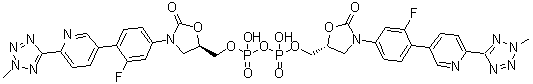 Diphosphoric acid P,P'-bis[[(5R)-3-[3-fluoro-4-[6-(2-methyl-2H-tetrazol-5-yl)-3-pyridinyl]phenyl]-2-oxo-5-oxazolidinyl]methyl] ester molecular structure (CAS 1220910-90-6)