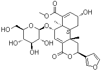 (2S,6S,6aR,9R,10aS,10bS)-2-(3-Furanyl)-6-(beta-D-glucopyranosyloxy)-1,4,6,6a,9,10,10a,10b-octahydro-9-hydroxy-6a,10b-dimethyl-4-oxo-2H-naphtho[2,1-c]pyran-7-carboxylic acid methyl ester molecular structure (CAS 1221178-16-0)