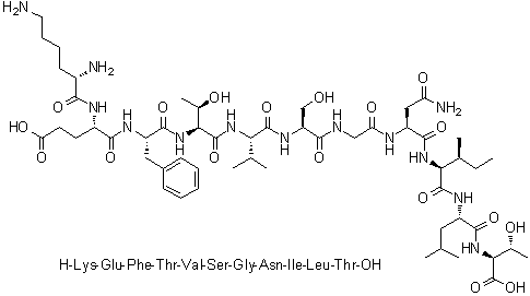 L-Lysyl-L-alpha-glutamyl-L-phenylalanyl-L-threonyl-L-valyl-L-serylglycyl-L-asparaginyl-L-isoleucyl-L-leucyl-L-threonine molecular structure (CAS 1221521-26-1)