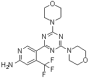 5-(4,6-Di-4-morpholinyl-1,3,5-triazin-2-yl)-4-(trifluoromethyl)-2-pyridinamine molecular structure (CAS 1225037-39-7)