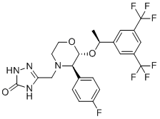 5-(((2R,3R)-2-((S)-1-(3,5-Bis(trifluoromethyl)phenyl)ethoxy)-3-(4-fluorophenyl)morpholino)methyl)-1H-1,2,4-triazol-3(2H)-one molecular structure (CAS 1242175-34-3)