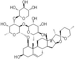 (1beta,3beta,25S)-3-Hydroxyspirost-5-en-1-yl O-6-deoxy-alpha-L-mannopyranosyl-(1→2)-O-[beta-D-xylopyranosyl-(1→3)]-6-deoxy-beta-D-galactopyranoside molecular structure (CAS 125150-67-6)