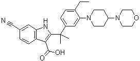 6-氰基-2-[1-[4-乙基-3-[4-(4-吗啉基)-1-哌啶基]苯基]-1-甲基乙基]-1H-吲哚-3-羧酸分子结构 (CAS 1256584-78-7)