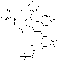 (4R-cis)-6-[2-[2-(4-氟苯基)-5-(1-异丙基)-3-苯基-4-[(苯胺)羰基]-1H-吡咯-1-基]乙基]-2,2-二甲基-1,3-二氧六环-4-乙酸叔丁酯分子结构 (CAS 125971-95-1)