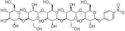 4-硝基苯基 O-beta-D-吡喃葡萄糖基-(1→4)-O-beta-D-吡喃葡萄糖基-(1→4)-O-beta-D-吡喃葡萄糖基-(1→4)-O-beta-D-吡喃葡萄糖基-(1→4)-beta-D-吡喃葡萄糖苷分子结构 (CAS 129411-63-8)