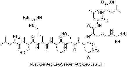 L-亮氨酰-L-丝氨酰-L-精氨酰-L-亮氨酰-L-丝氨酰-L-天冬氨酰胺酰-L-精氨酰-L-亮氨酰-L-亮氨酸分子结构 (CAS 1330060-94-0)
