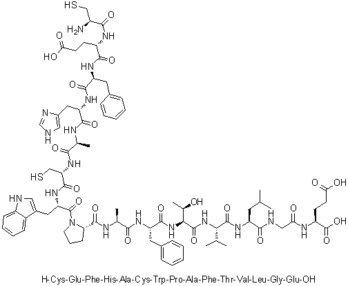 L-半胱氨酰-L-alpha-谷氨酰-L-苯丙氨酰-L-组氨酰-L-丙氨酰-L-半胱氨酰-L-色氨酰-L-脯氨酰-L-丙氨酰-L-苯丙氨酰-L-苏氨酰-L-缬氨酰-L-亮氨酰甘氨酰-L-谷氨酸分子结构 (CAS 1330060-95-1)