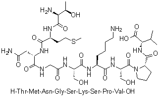 L-苏氨酰-L-蛋氨酰-L-天冬氨酰胺酰甘氨酰-L-丝氨酰-L-赖氨酰-L-丝氨酰-L-脯氨酰-L-缬氨酸分子结构 (CAS 1330061-07-8)