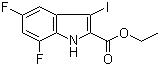 5,7-二氟-3-碘-1H-吲哚-2-羧酸乙酯分子结构 (CAS 1334499-90-9)
