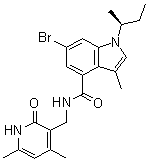 (S)-6-Bromo-1-(sec-butyl)-N-[(4,6-dimethyl-2-oxo-1,2-dihydropyridin-3-yl)methyl]-3-methyl-1H-indole-4-carboxamide molecular structure (CAS 1346574-54-6)