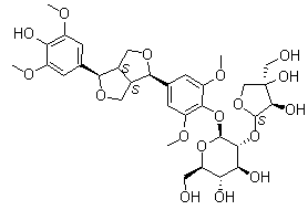 (-)-丁香树脂酚-4-O-beta-D-呋喃芹糖基-(1→2)-beta-D-吡喃葡萄糖苷分子结构 (CAS 136997-64-3)