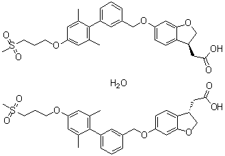 (3S)-6-[[2',6'-二甲基-4'-[3-(甲基磺酰基)丙氧基][1,1'-联苯]-3-基]甲氧基]-2,3-二氢-3-苯并呋喃乙酸半水合物分子结构 (CAS 1374598-80-7)