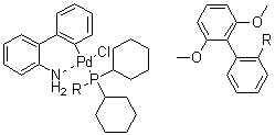 (2-二环己基膦基-2',6'-二甲氧基联苯)(2'-氨基联苯-2-基)氯化钯分子结构 (CAS 1375325-64-6)