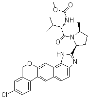 Methyl [(2S)-1-[(2S,5S)-2-[9-chloro-1,11-dihydroisochromeno[4',3':6,7]naphtho[1,2-d]imidazol-2-yl]-5-methylpyrrolidin-1-yl]-3-methyl-1-oxobutan-2-yl]carbamate molecular structure (CAS 1378392-96-1)