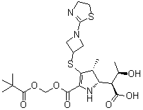 (alphaS,2S,3R)-4-[[1-(4,5-Dihydro-2-thiazolyl)-3-azetidinyl]thio]-5-[[(2,2-dimethyl-1-oxopropoxy)methoxy]carbonyl]-2,3-dihydro-alpha-[(1R)-1-hydroxyethyl]-3-methyl-1H-pyrrole-2-acetic acid molecular structure (CAS 1380688-27-6)