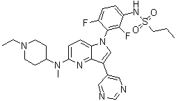 N-[3-[5-[(1-Ethyl-4-piperidinyl)methylamino]-3-(5-pyrimidinyl)-1H-pyrrolo[3,2-b]pyridin-1-yl]-2,4-difluorophenyl]-1-propanesulfonamide molecular structure (CAS 1392429-79-6)