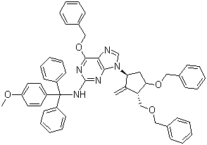 6-苄氧基-9-((1S,3R,3S)-4-苄氧基-3-苄氧基甲基-2-亚甲基环戊基)-N-((4-甲氧基苯基)二苯基甲基)-9H-嘌呤-2-胺分子结构 (CAS 142217-80-9)