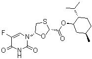 (2R,5S)-5-(5-氟-3,4-二氢-2,4-二氧代-1(2H)-嘧啶基)-1,3-恶噻戊环-2-羧酸 (1R,2S,5R)-5-甲基-2-(1-甲基乙基)环己基酯分子结构 (CAS 1422361-25-8)