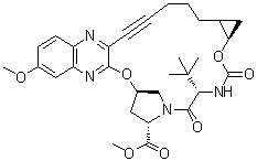 (1aR,5S,8S,10R,22aR)-18,19-二去氢-5-(叔丁基)-1,1a,3,4,5,6,9,10,20,21,22,22a-十二氢-14-甲氧基-3,6-二氧代-8H-7,10-甲桥环丙烯并[18,19][1,10,3,6]二氧杂二氮杂环十九碳九烯并[11,12-b]喹喔啉-8-羧酸甲酯分子结构 (CAS 1425038-23-8)