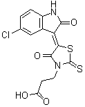 (5Z)-5-(5-Chloro-1,2-dihydro-2-oxo-3H-indol-3-ylidene)-4-oxo-2-thioxo-3-thiazolidinepropanoic acid molecular structure (CAS 1426138-42-2)