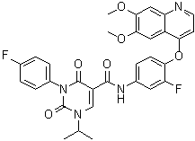 N-[4-[(6,7-二甲氧基-4-喹啉基)氧基]-3-氟苯基]-3-(4-氟苯基)-1,2,3,4-四氢-1-(1-甲基乙基)-2,4-二氧代-5-嘧啶甲酰胺分子结构 (CAS 1437321-24-8)