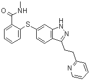 N-Methyl-2-[[3-[2-(2-pyridinyl)ethyl]-1H-indazol-6-yl]thio]benzamide molecular structure (CAS 1443118-73-7)