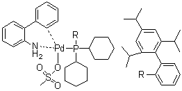 (SP-4-3)-[2'-(氨基)[1,1'-联苯]-2-基][二环己基[2',4',6'-三(异丙基)[1,1'-联苯]-2-基]膦](甲烷磺酸)钯分子结构 (CAS 1445085-55-1)