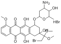 CAS # 148218-14-8, Doxorubicin EP Impurity B HBr, 7-(4-amino-5-hydroxy-6-methyloxan-2-yl)oxy-9-(2-bromo-1,1-dimethoxyethyl)-6,9,11-trihydroxy-4-methoxy-8,10-dihydro-7H-tetracene-5,12-dione hydrobromide